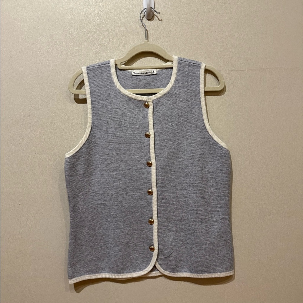 Abercrombie & Fitch Gray Vest with Cream Trim